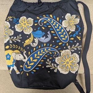 Floral Elephant Print Drawstring Bag